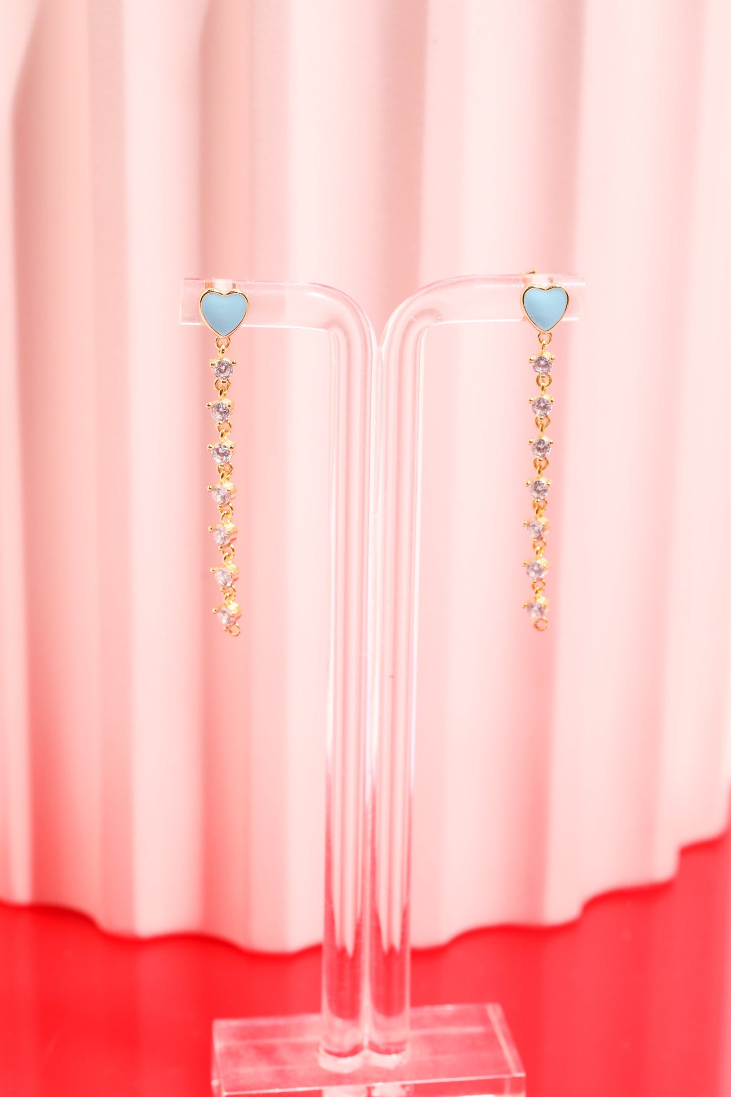 Enamel Heart Chain Drop Sterling Silver Earrings Earrings Mure + Grand