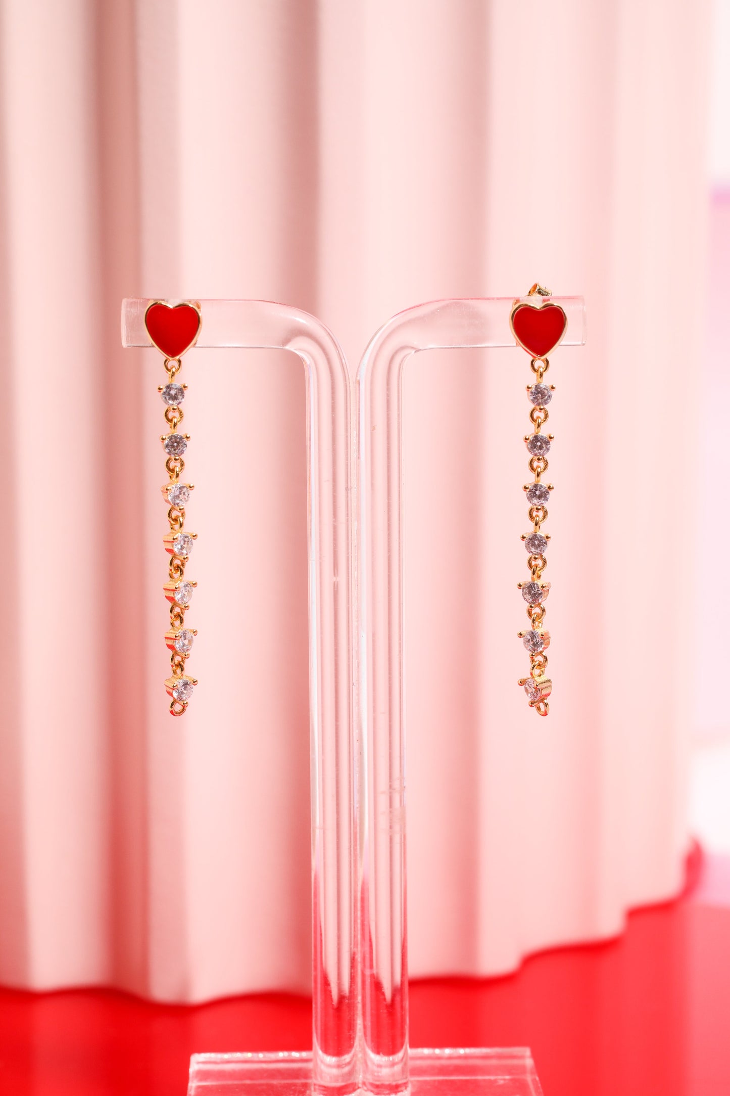 Enamel Heart Chain Drop Sterling Silver Earrings Earrings Mure + Grand