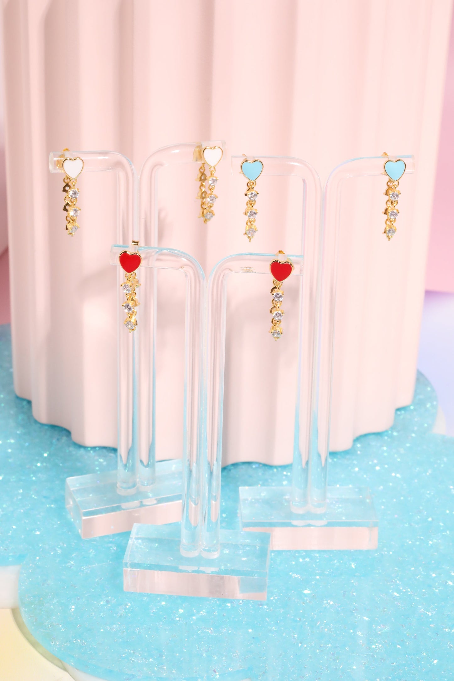 Enamel Heart Chain Drop Sterling Silver Earrings Earrings Mure + Grand