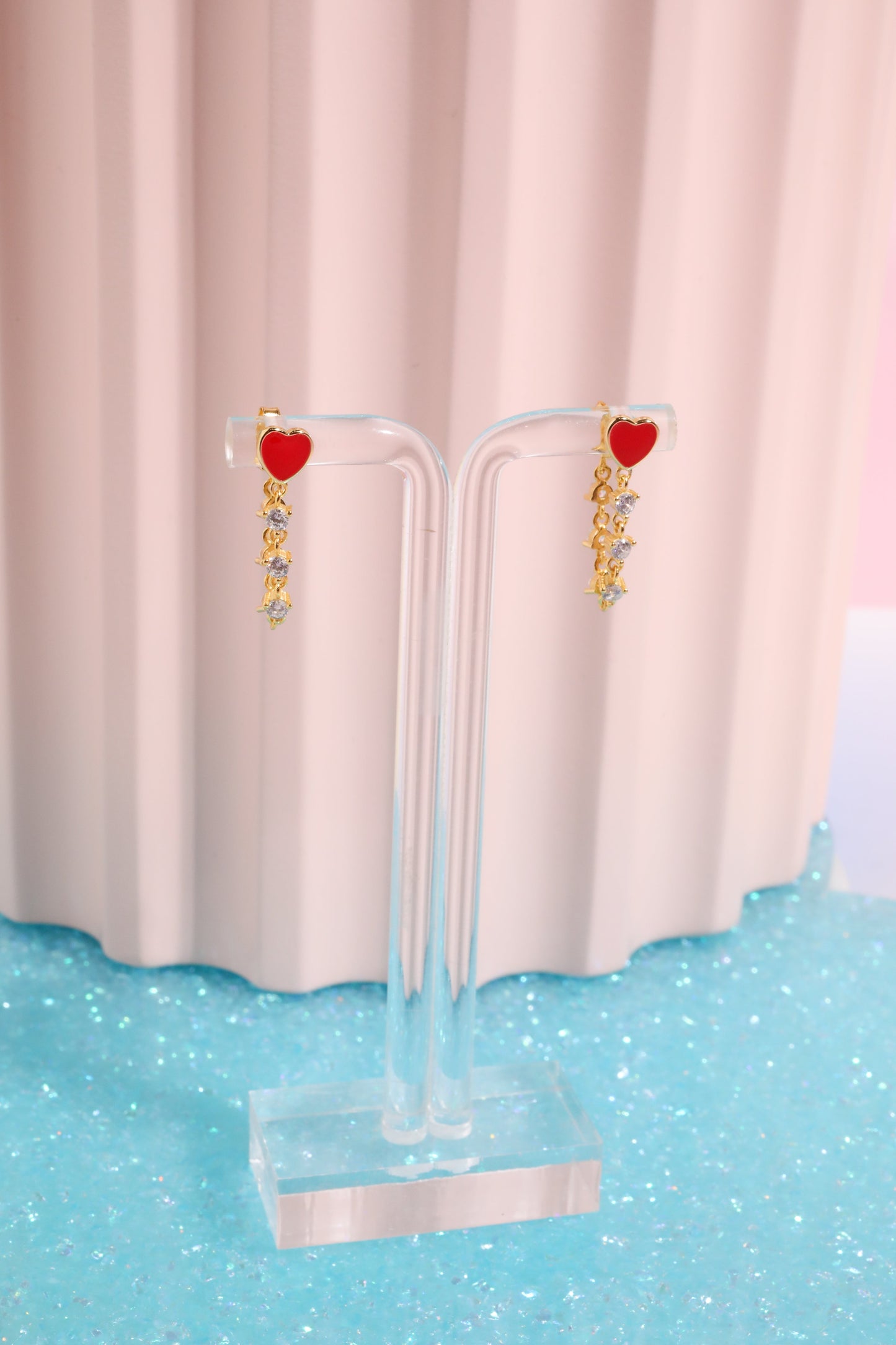 Enamel Heart Chain Drop Sterling Silver Earrings Earrings Mure + Grand