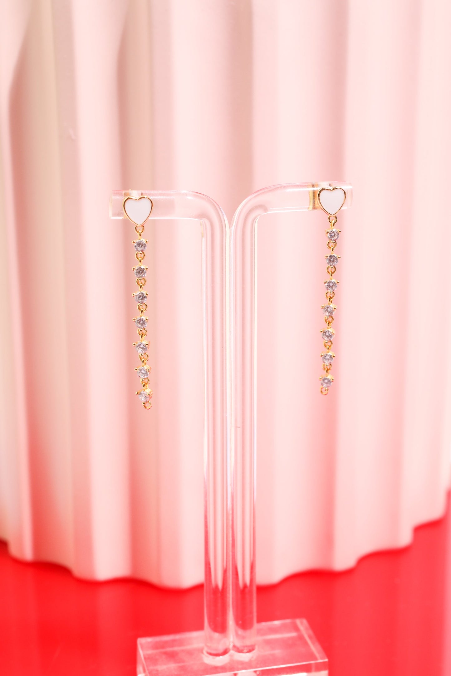 Enamel Heart Chain Drop Sterling Silver Earrings Earrings Mure + Grand