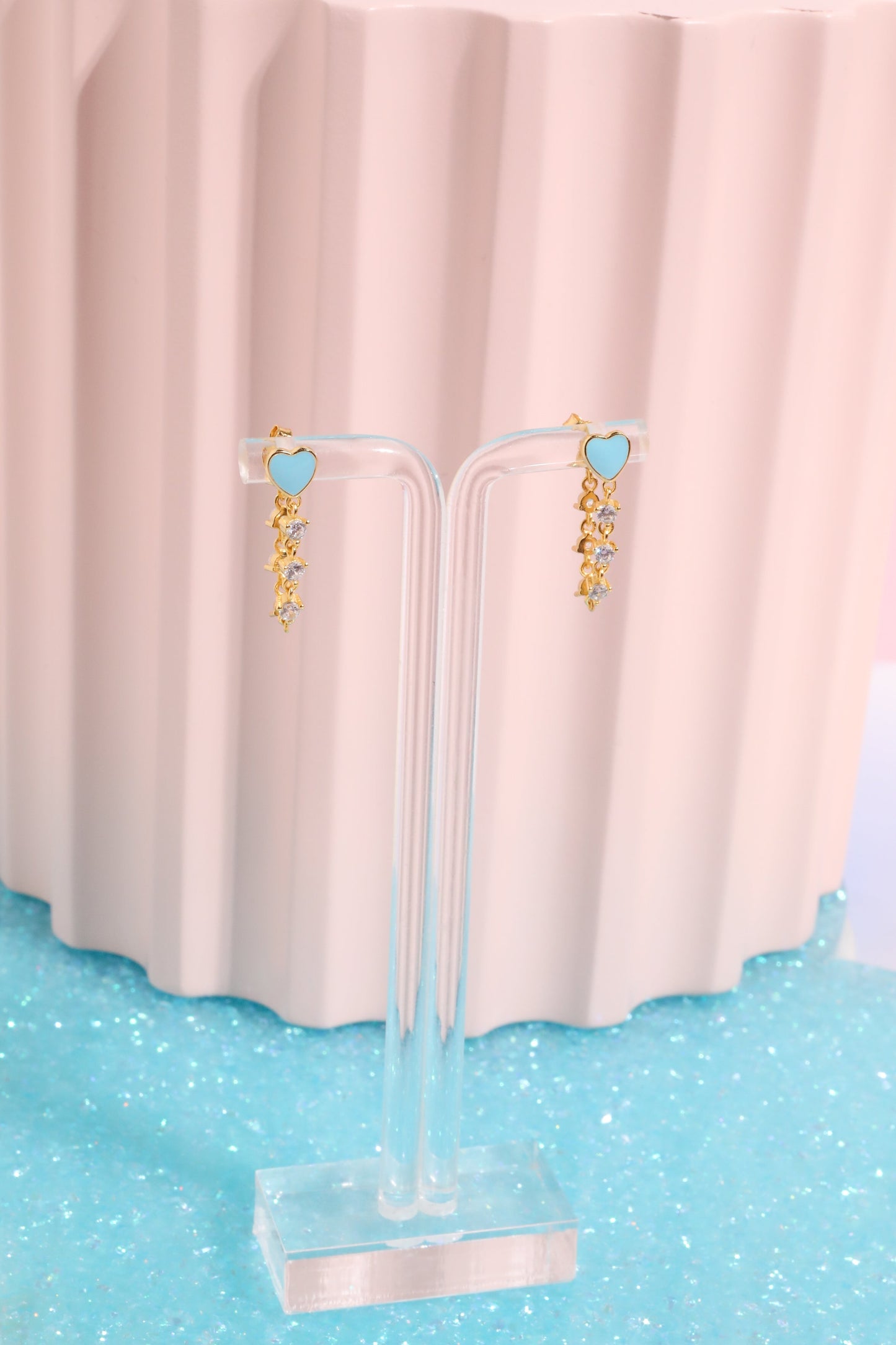 Enamel Heart Chain Drop Sterling Silver Earrings Earrings Mure + Grand Blue