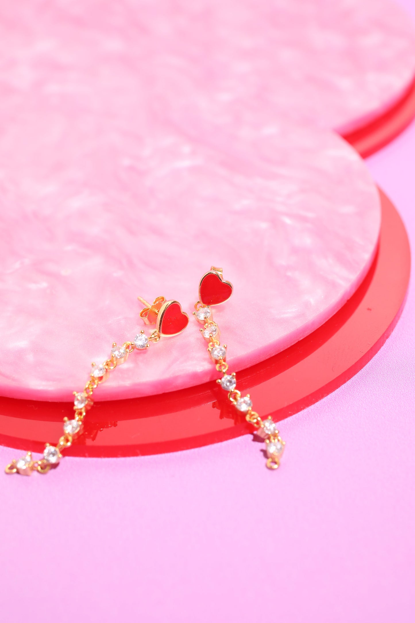 Enamel Heart Chain Drop Sterling Silver Earrings Earrings Mure + Grand Red