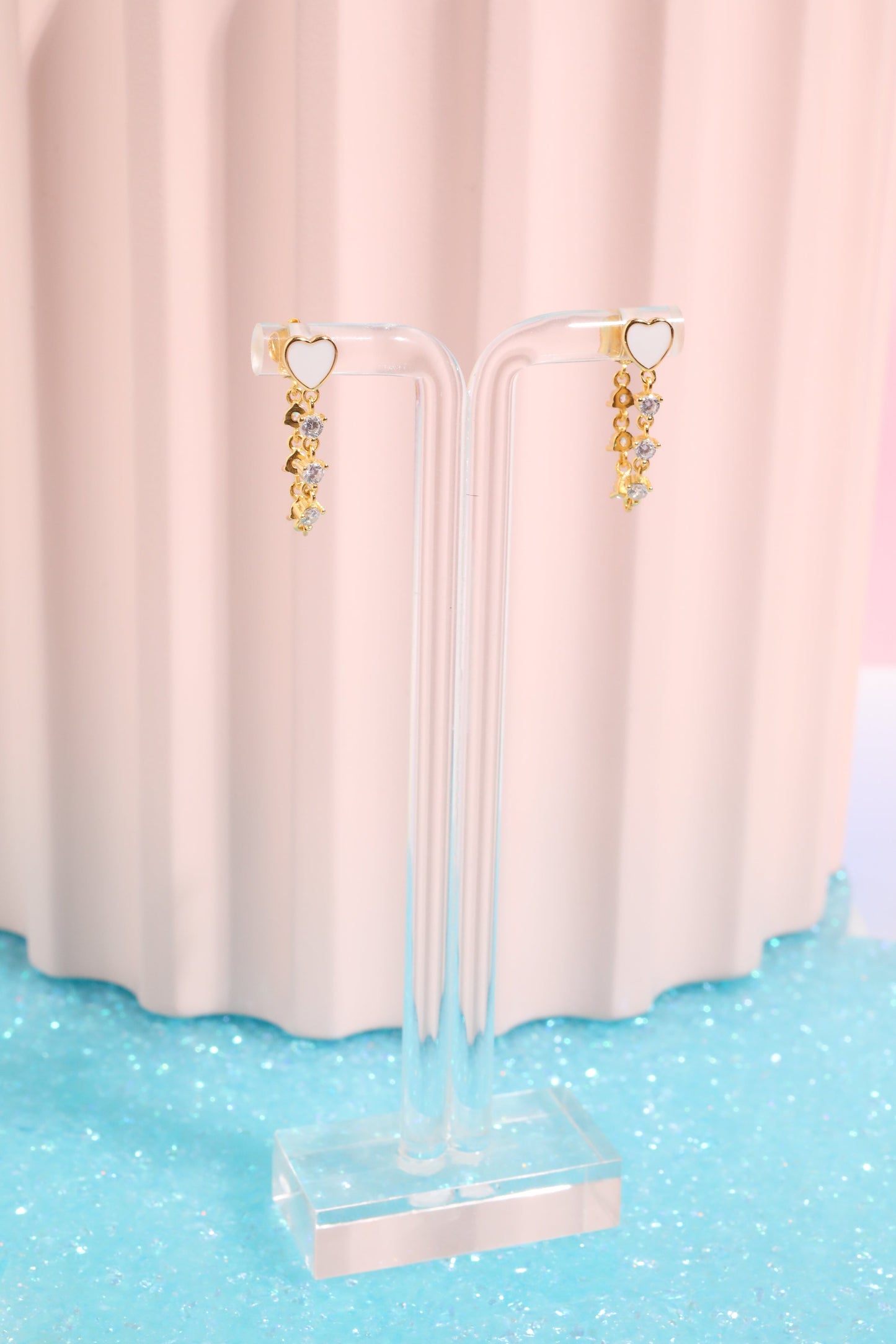 Enamel Heart Chain Drop Sterling Silver Earrings Earrings Mure + Grand White