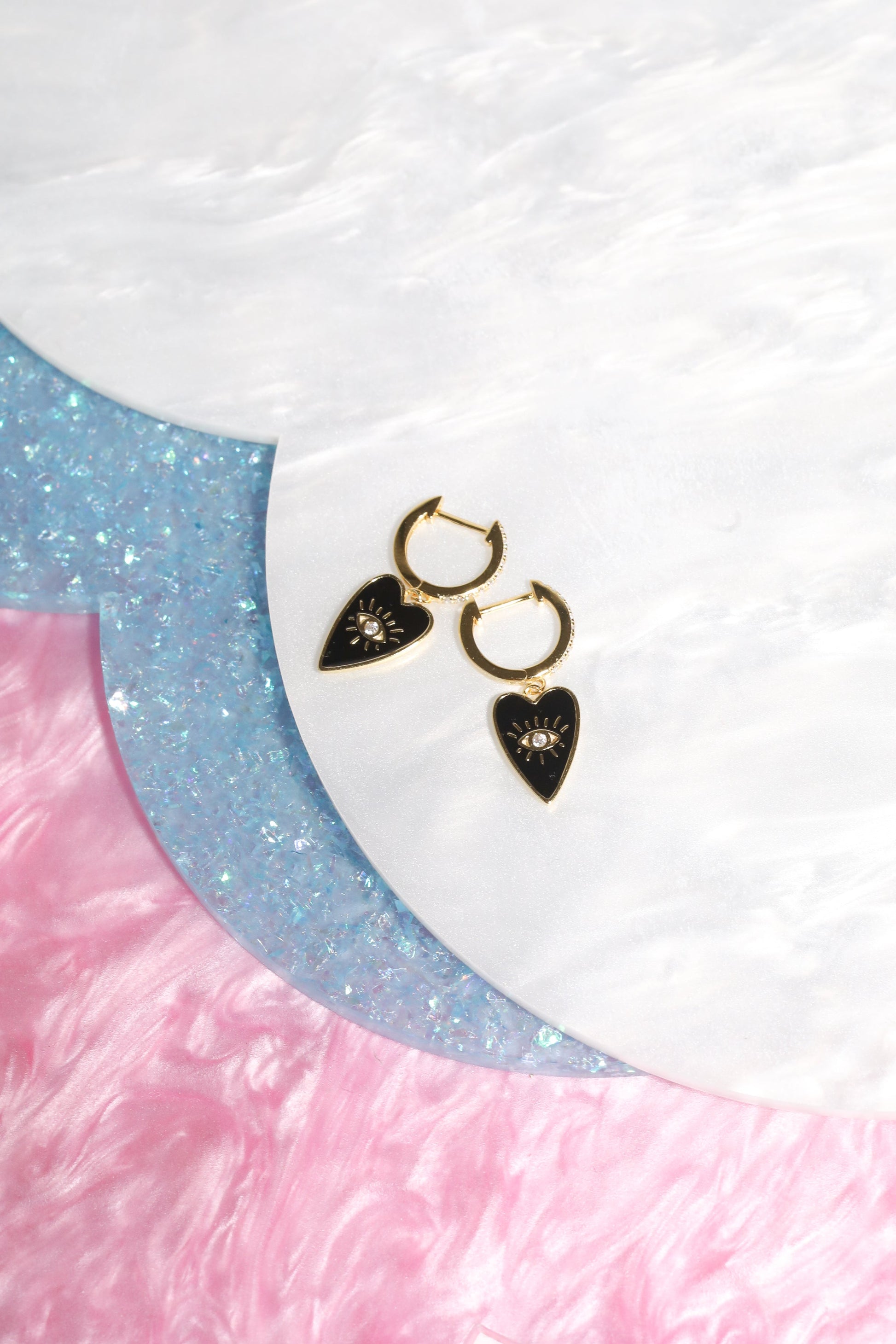 Evil Eye Heart Charm Dangle Earrings Earrings Mure + Grand