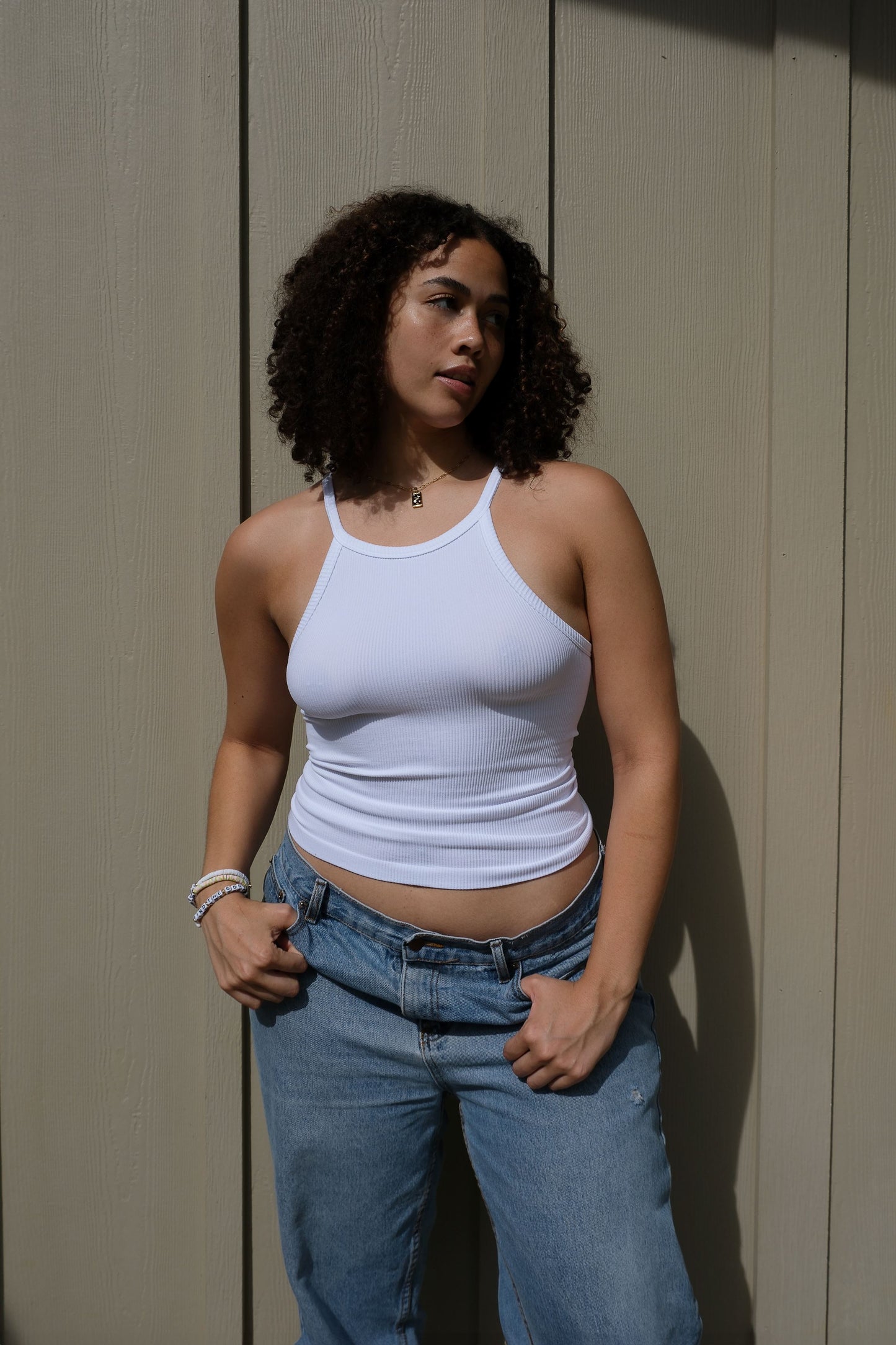 Finley Ribbed Seamless Tank Top mure + grand White