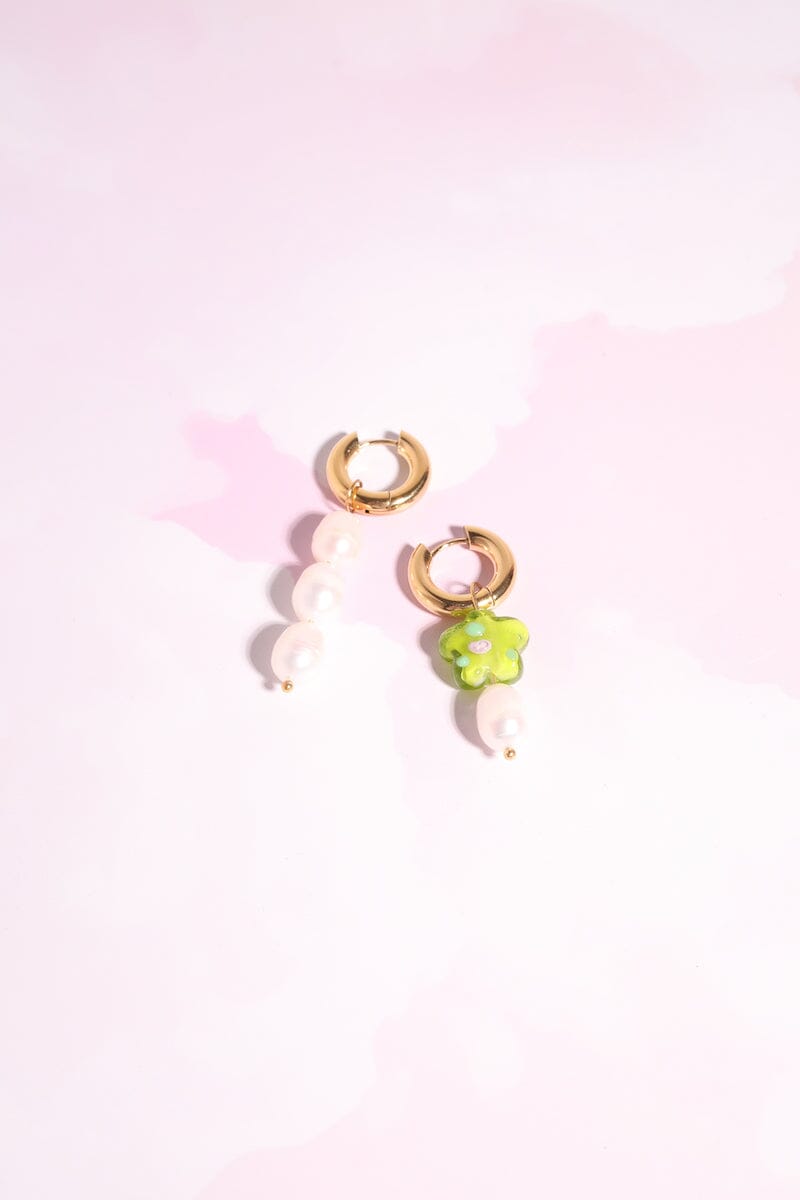 Flower Power Pearl Charm Dangle Earrings Earrings mure + grand Moss