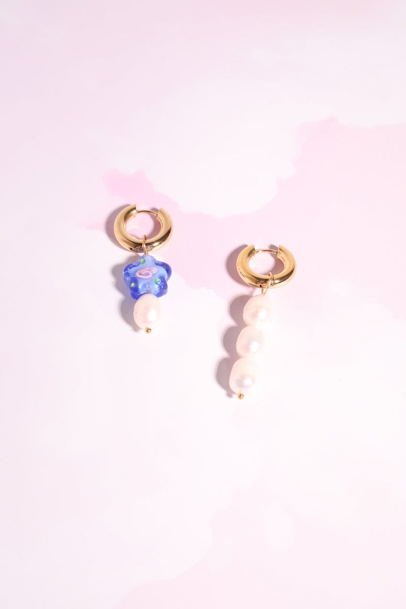 Flower Power Pearl Charm Dangle Earrings Earrings mure + grand Perwinkle