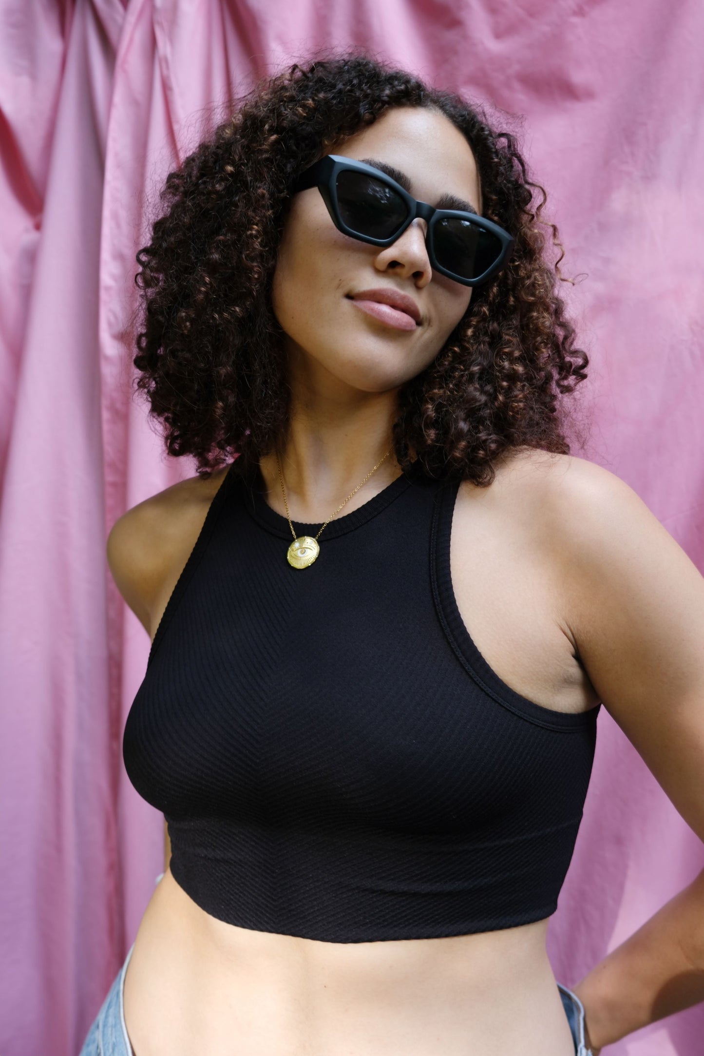 Freya High Neck Seamless Bra Top Top mure + grand Black