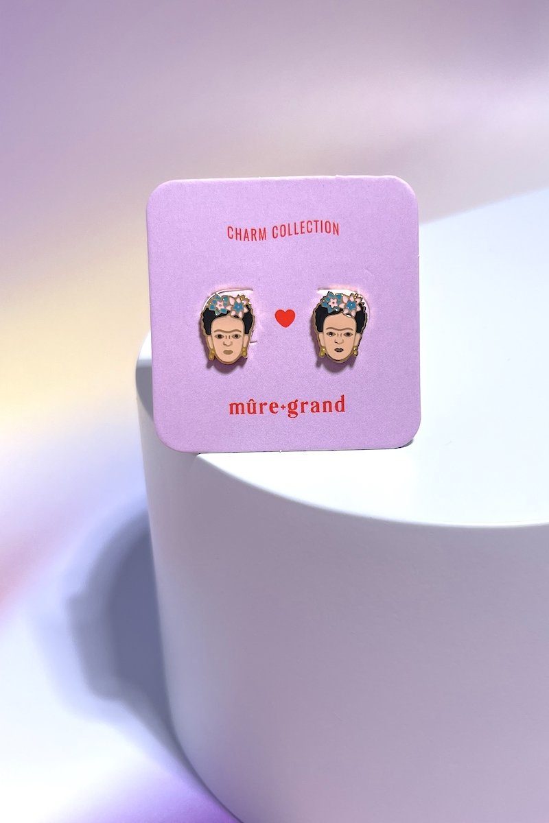 Frida Enamel Charm Stud Earrings Earrings Mure + Grand Gold