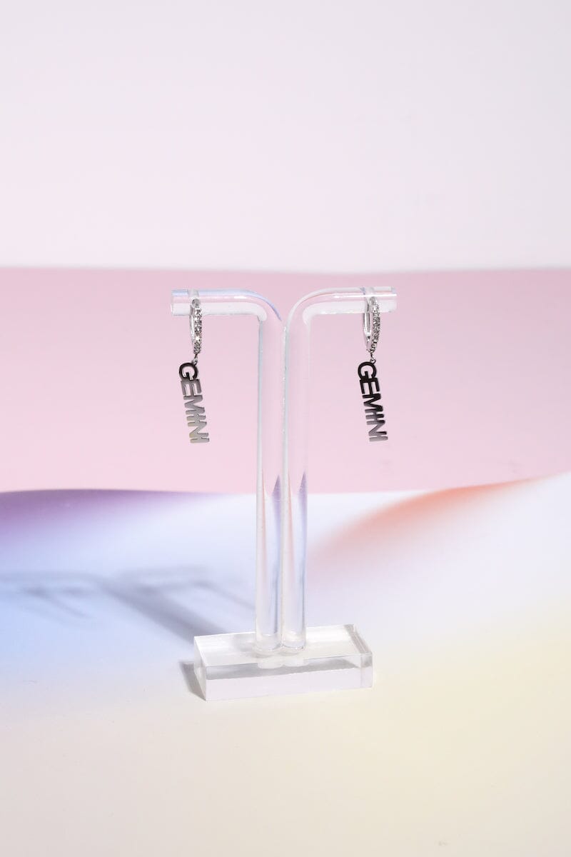 Gemini Crystal Zodiac Charm Dangle Earrings Earrings Mure + Grand Silver