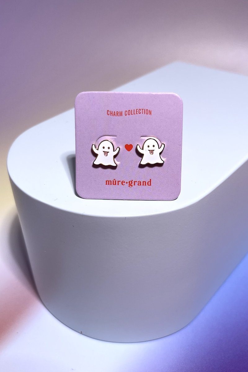 Ghost Enamel Charm Stud Earrings Earrings Mure + Grand Gold