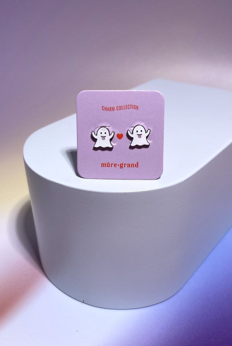 Ghost Enamel Charm Stud Earrings Earrings Mure + Grand Silver