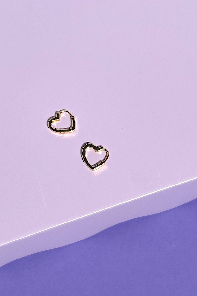 Heart Sterling Silver Huggies Earrings Mulberry & Grand Gold
