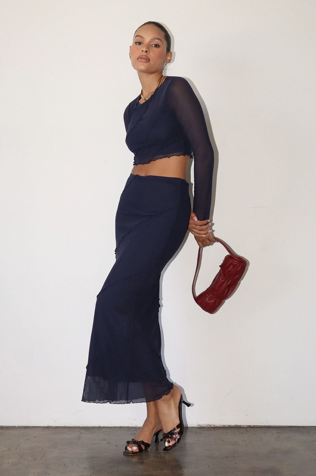 Ink Mesh Midi Skirt Clothing Bailey Rose