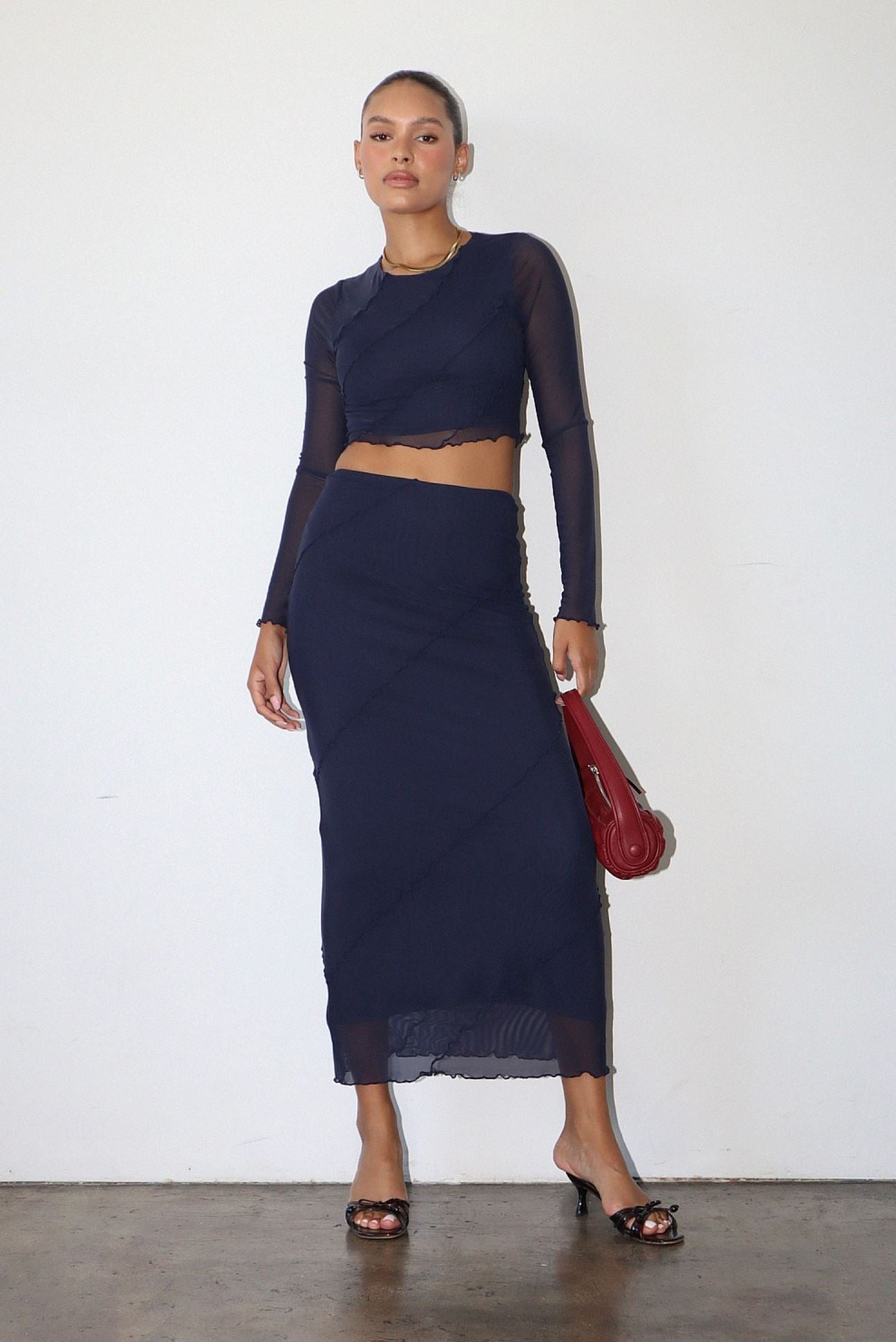 Ink Mesh Midi Skirt Clothing Bailey Rose