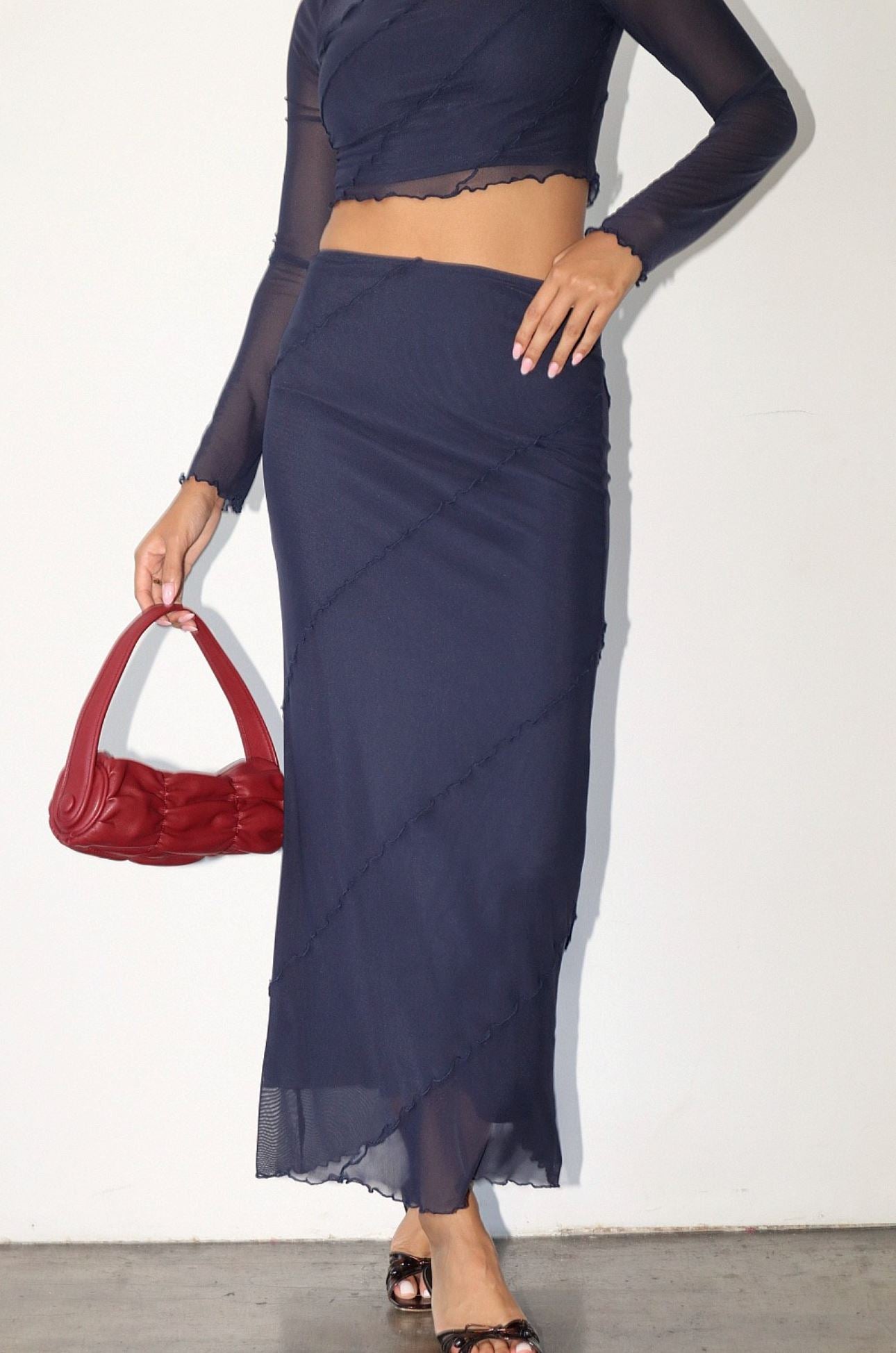 Ink Mesh Midi Skirt Clothing Bailey Rose