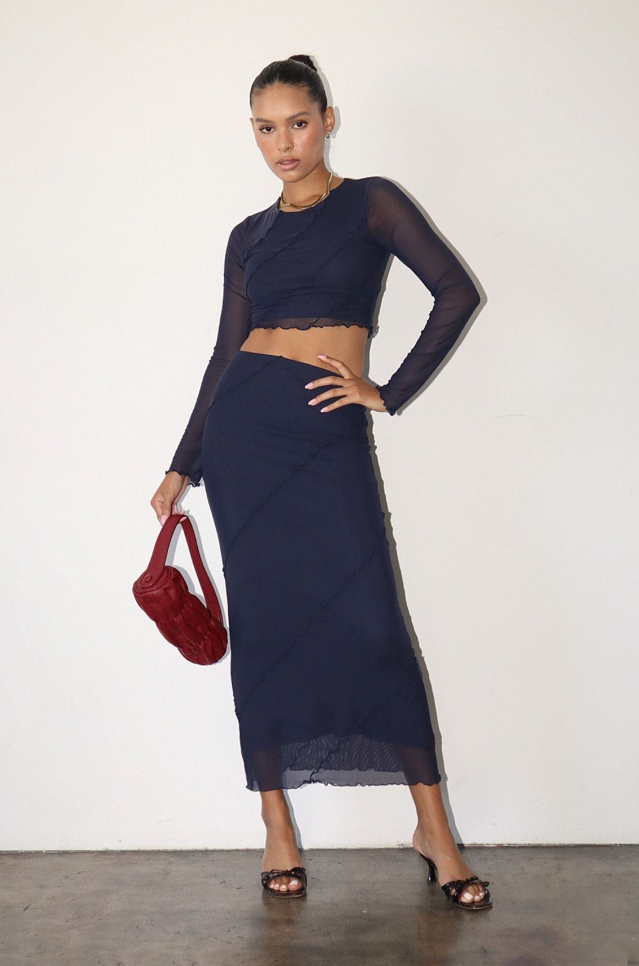 Ink Mesh Midi Skirt Clothing Bailey Rose