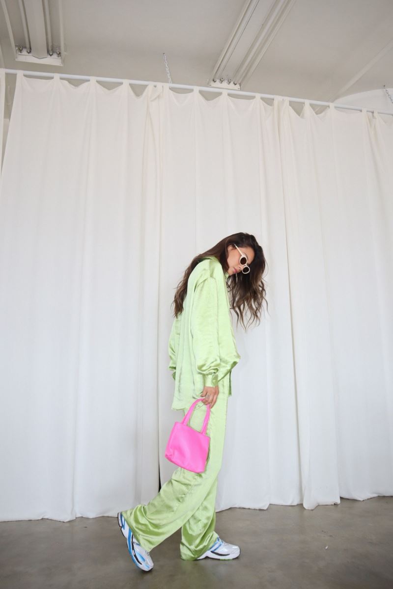 Kiwi Heavy Satin Button Down Top Clothing Bailey Rose