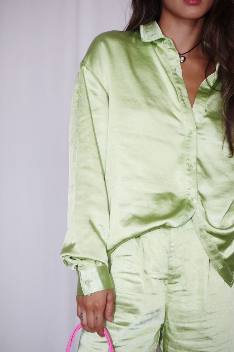 Kiwi Heavy Satin Button Down Top Clothing Bailey Rose