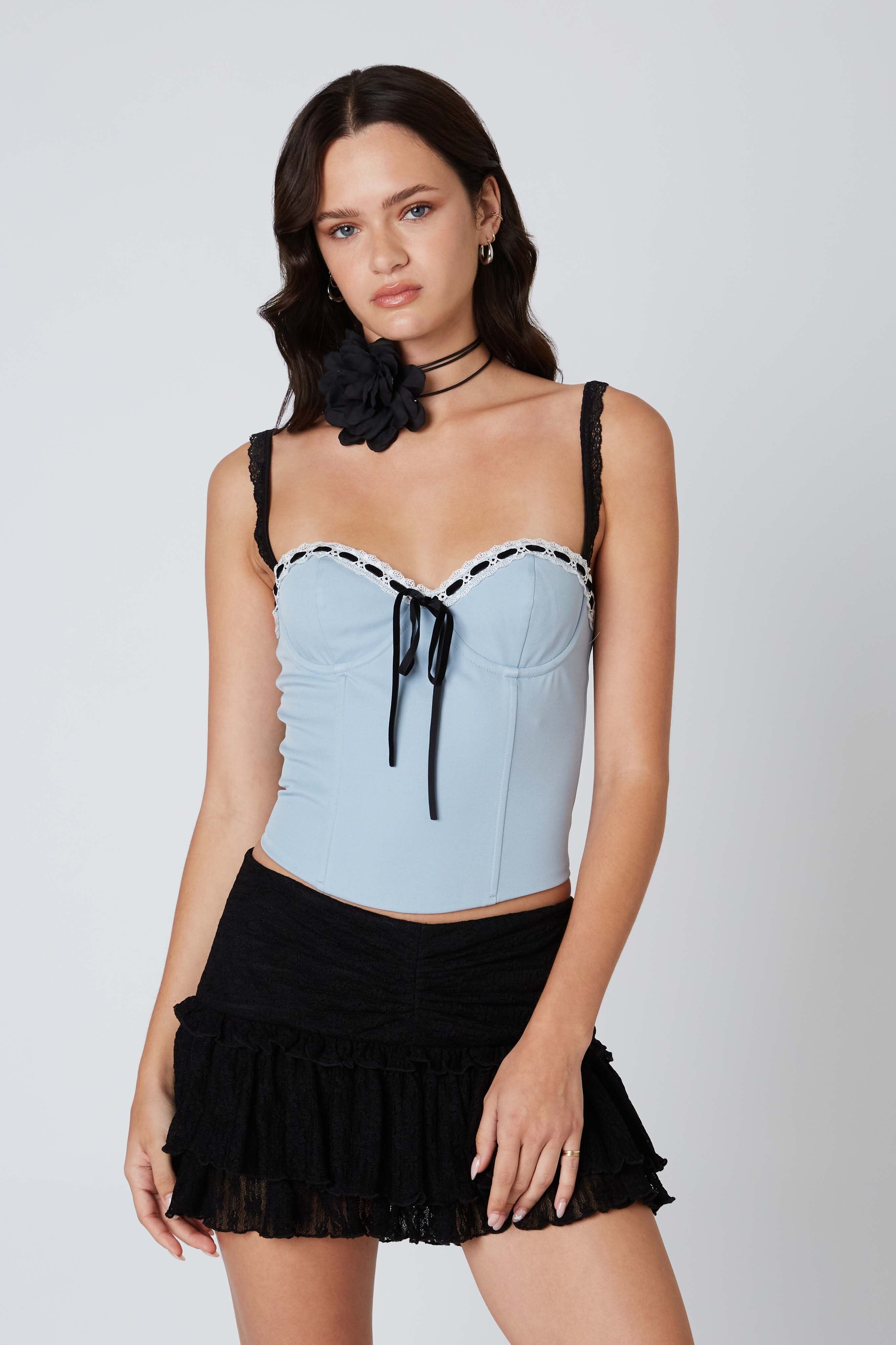 Ribbon & Lace corset top with push-up bra and cutout back 34B
