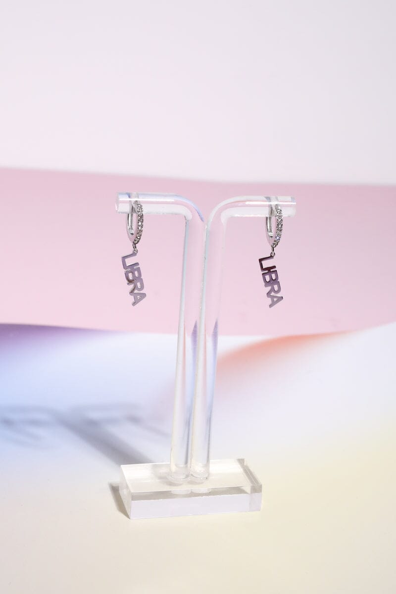 Libra Crystal Zodiac Charm Dangle Earrings Earrings Mure + Grand Silver