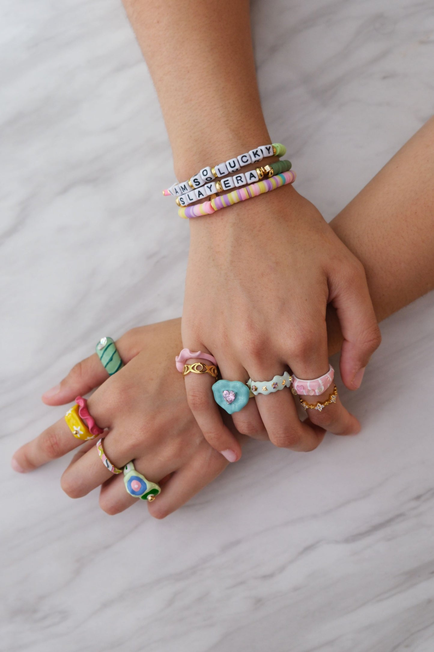 Lilypad Love Painted Crystal Stacking Ring Rings mure + grand