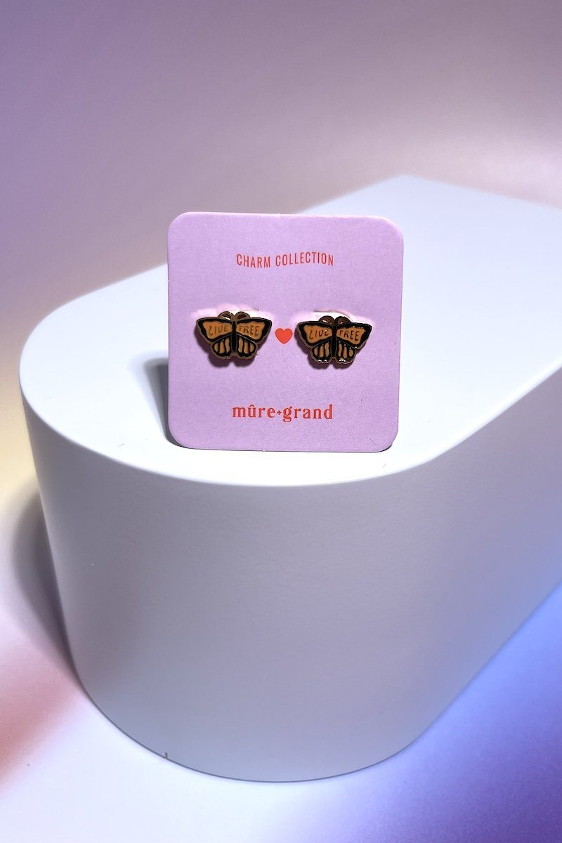 Live Free Butterfly Enamel Charm Stud Earrings Earrings Mure + Grand Gold
