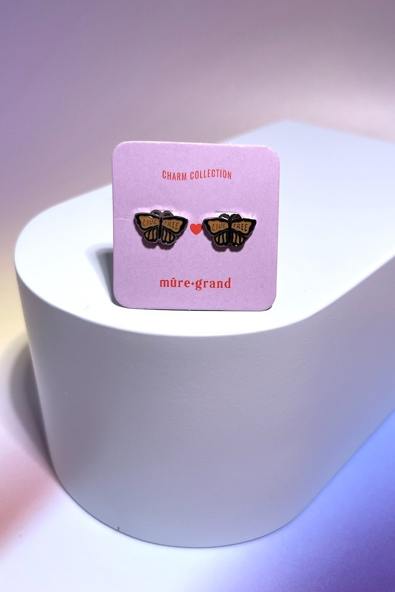 Live Free Butterfly Enamel Charm Stud Earrings Earrings Mure + Grand Silver