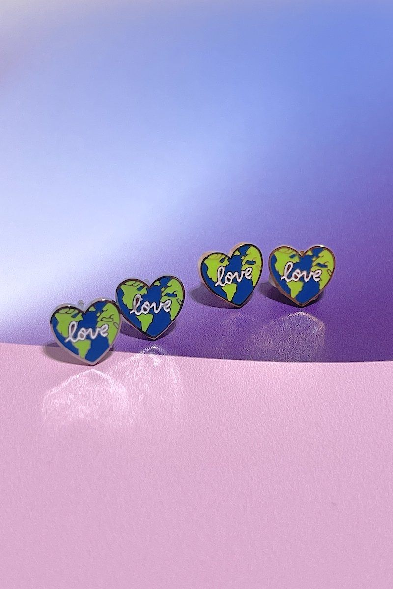 Love the Planet Enamel Charm Stud Earrings Earrings Mure + Grand