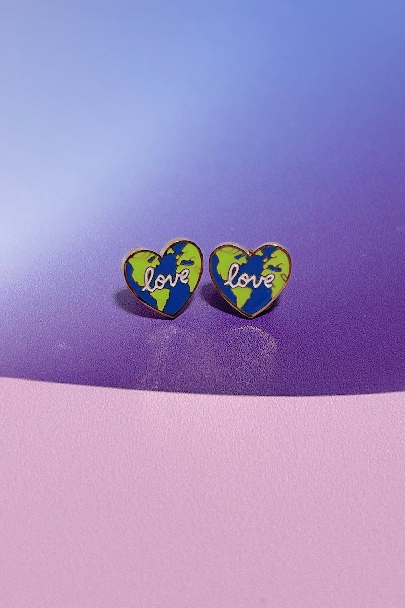 Love the Planet Enamel Charm Stud Earrings Earrings Mure + Grand