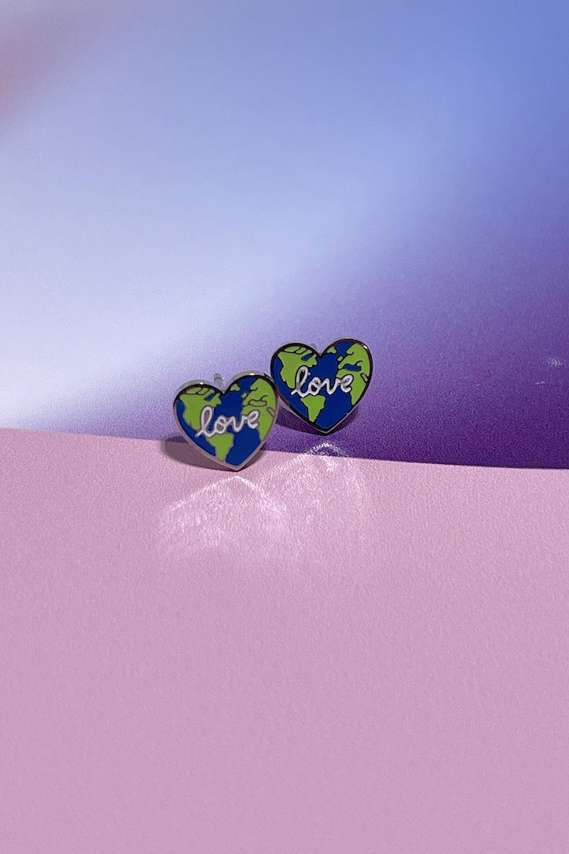 Love the Planet Enamel Charm Stud Earrings Earrings Mure + Grand