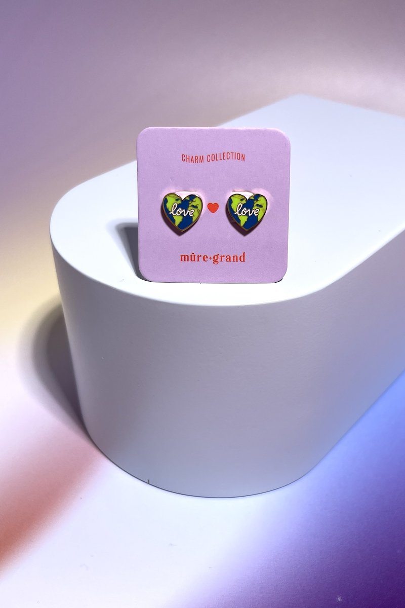 Love the Planet Enamel Charm Stud Earrings Earrings Mure + Grand Gold