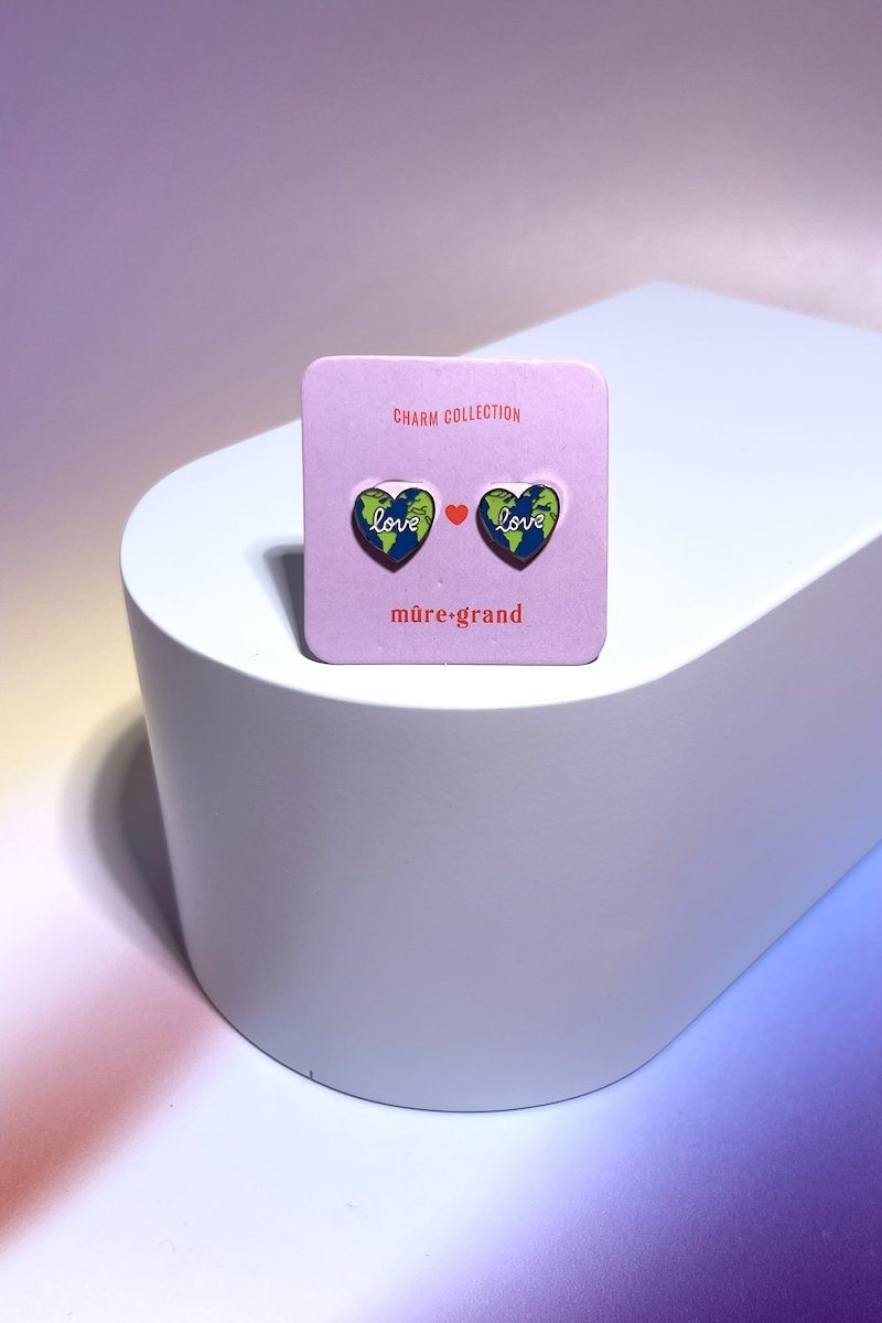 Love the Planet Enamel Charm Stud Earrings Earrings Mure + Grand Silver