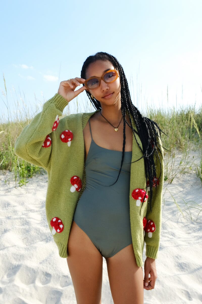 Magic Moment Puff Cardigan Sweater mure + grand