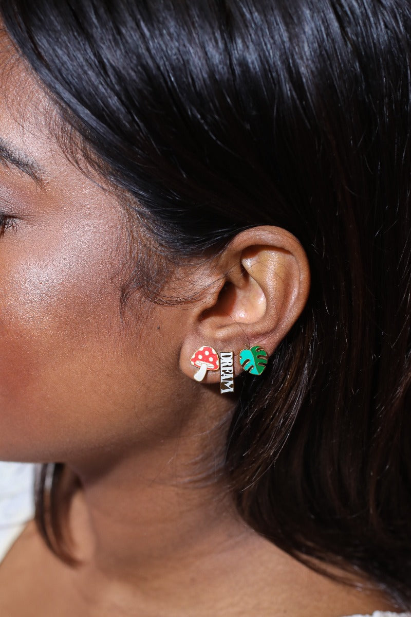 Monstera Leaf Enamel Charm Stud Earrings Earrings Mure + Grand
