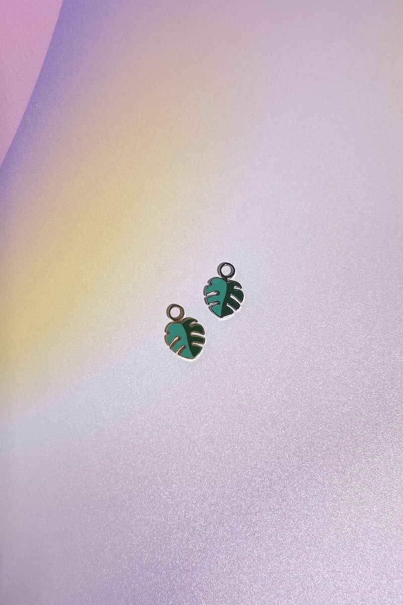 Monstera Leaf Enamel Dangle Charm Earrings Mure + Grand