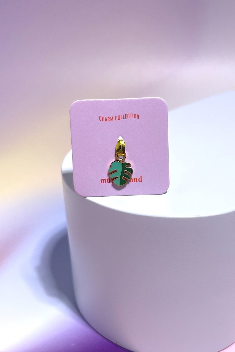 Monstera Leaf Enamel Dangle Charm Earrings Mure + Grand Gold