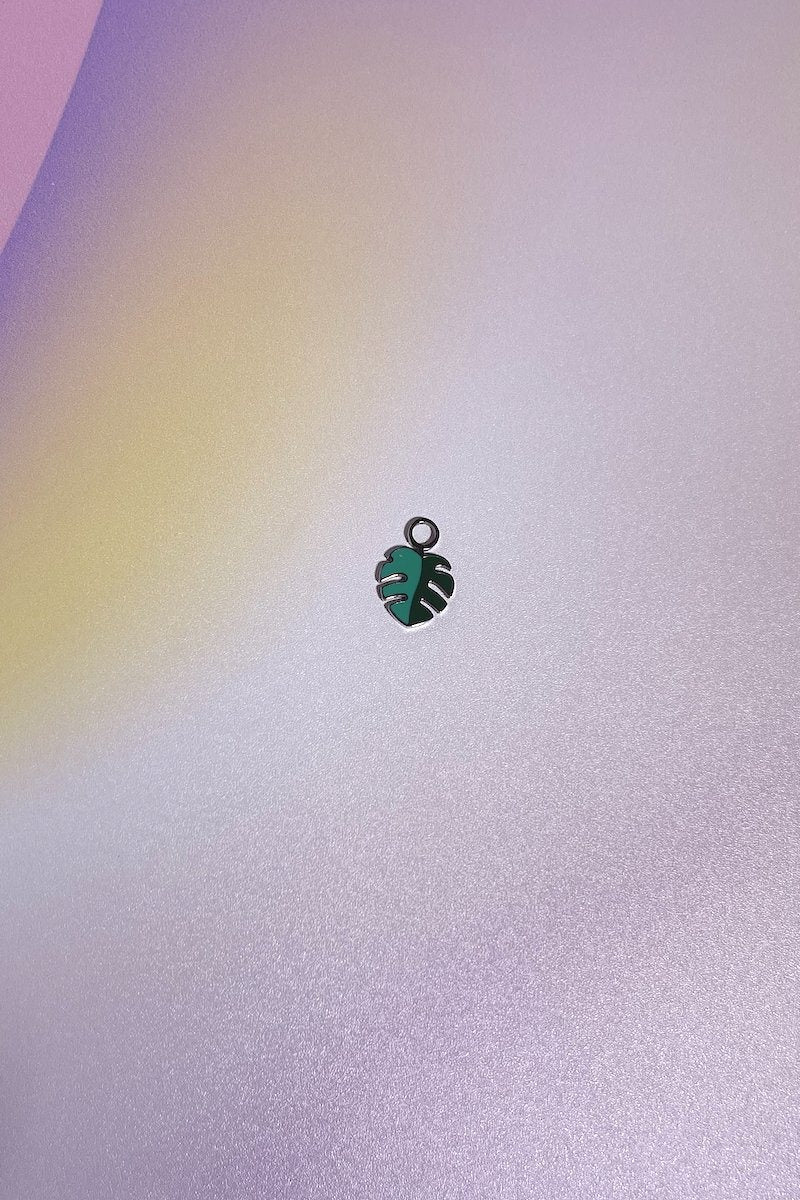 Monstera Leaf Enamel Dangle Charm Earrings Mure + Grand Silver