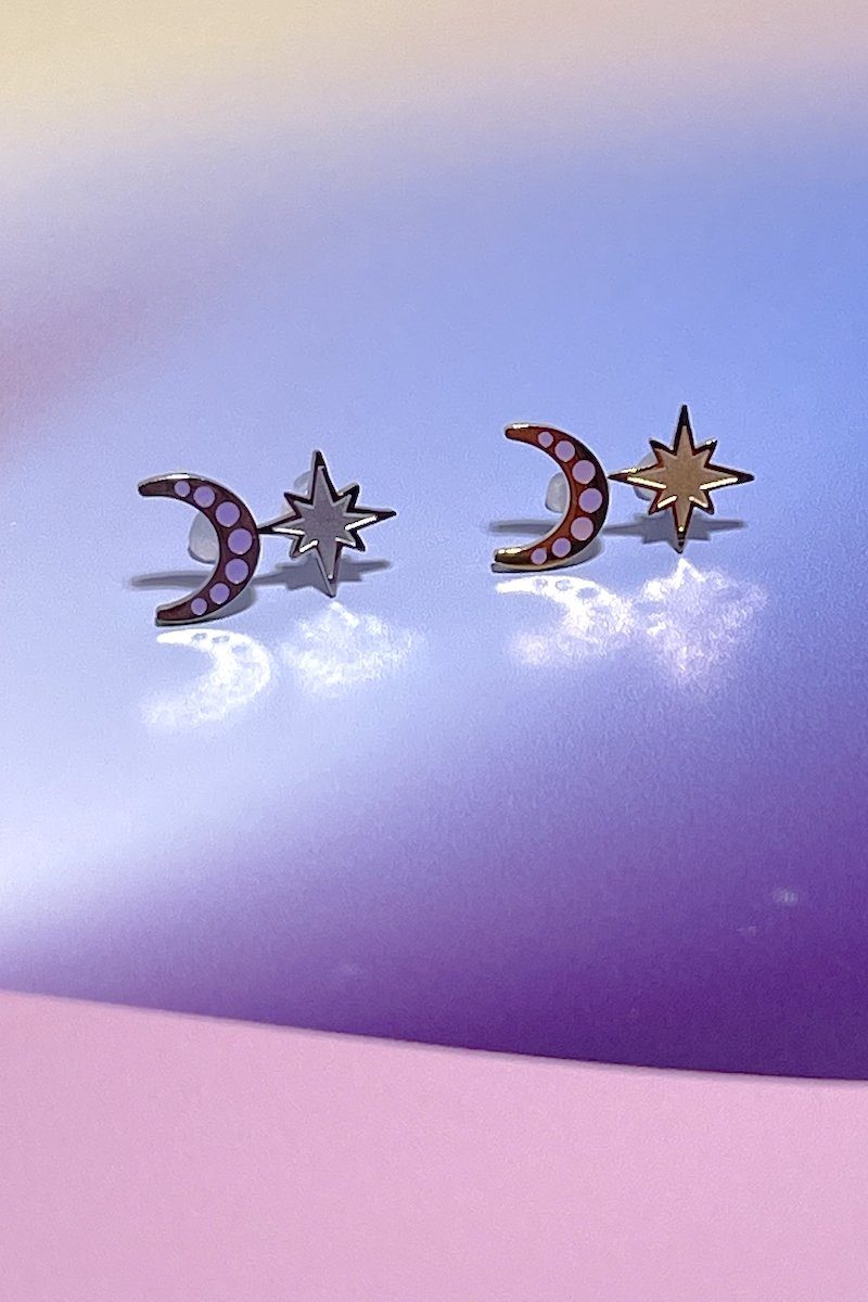 Moon + Star Enamel Charm Stud Earrings Earrings Mure + Grand