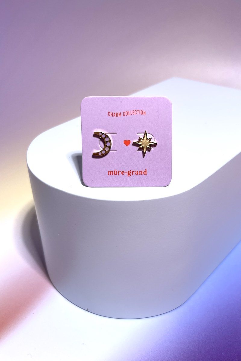 Moon + Star Enamel Charm Stud Earrings Earrings Mure + Grand Gold