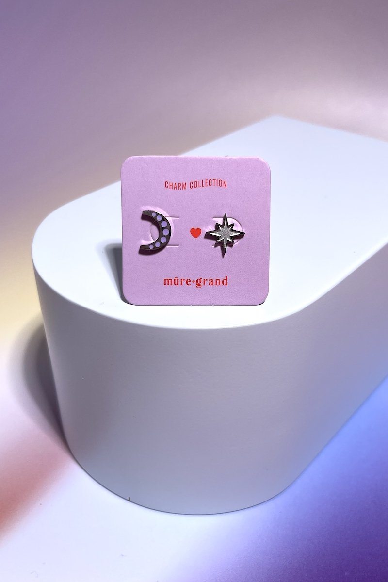 Moon + Star Enamel Charm Stud Earrings Earrings Mure + Grand Silver