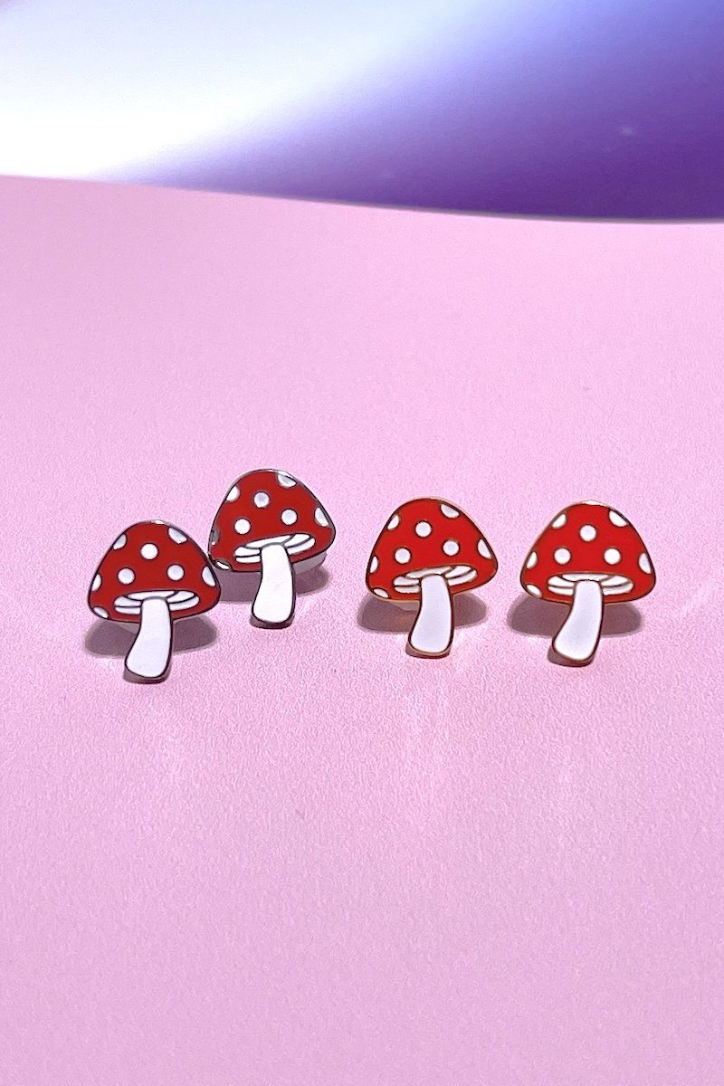 Mushroom Enamel Charm Stud Earrings Earrings Mure + Grand
