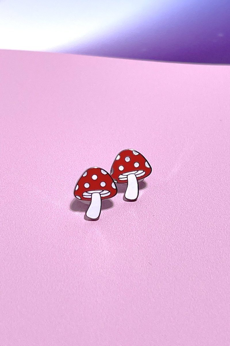 Mushroom Enamel Charm Stud Earrings Earrings Mure + Grand Silver