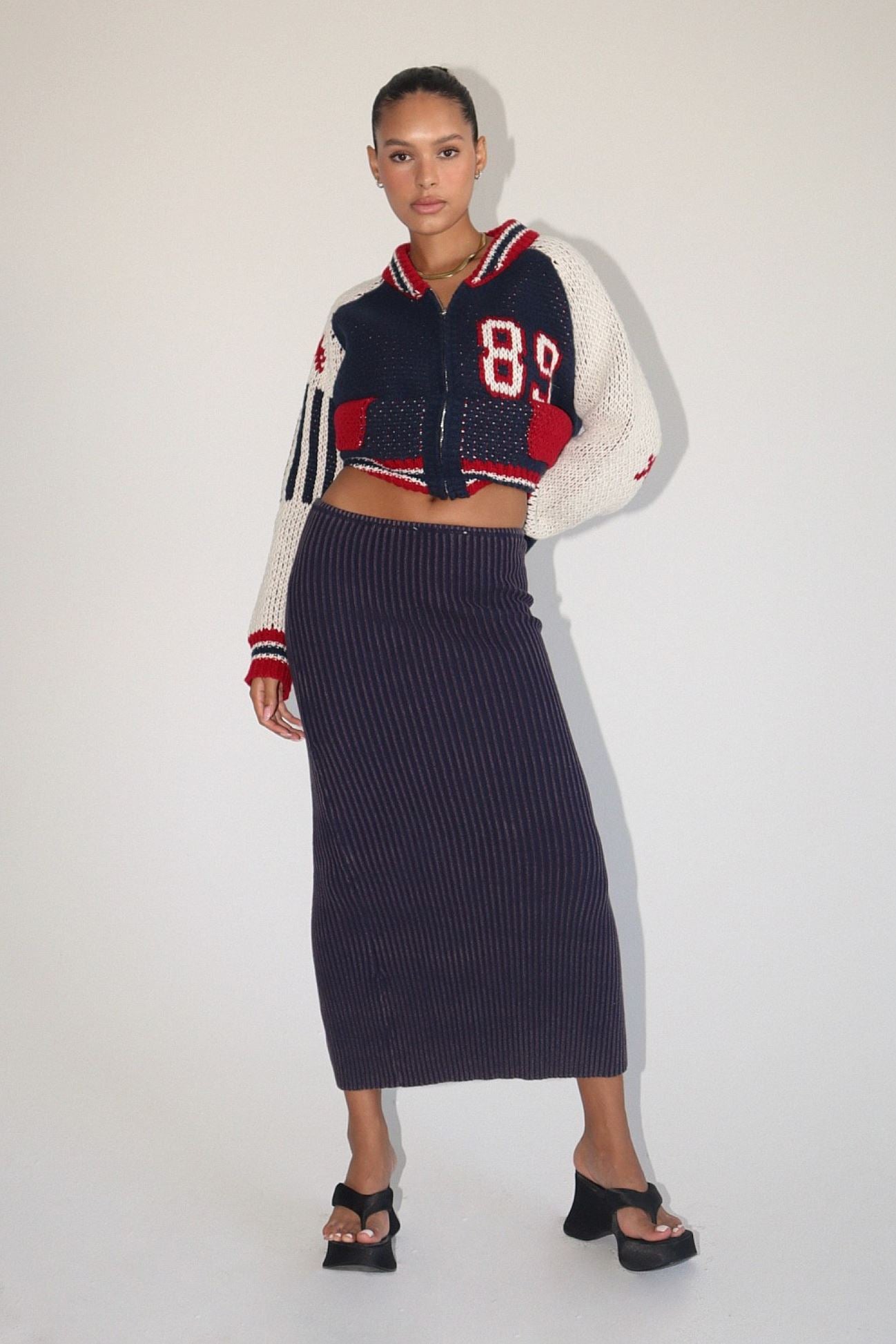 Navy Garment Ribbed Midi Skirt Clothing Bailey Rose