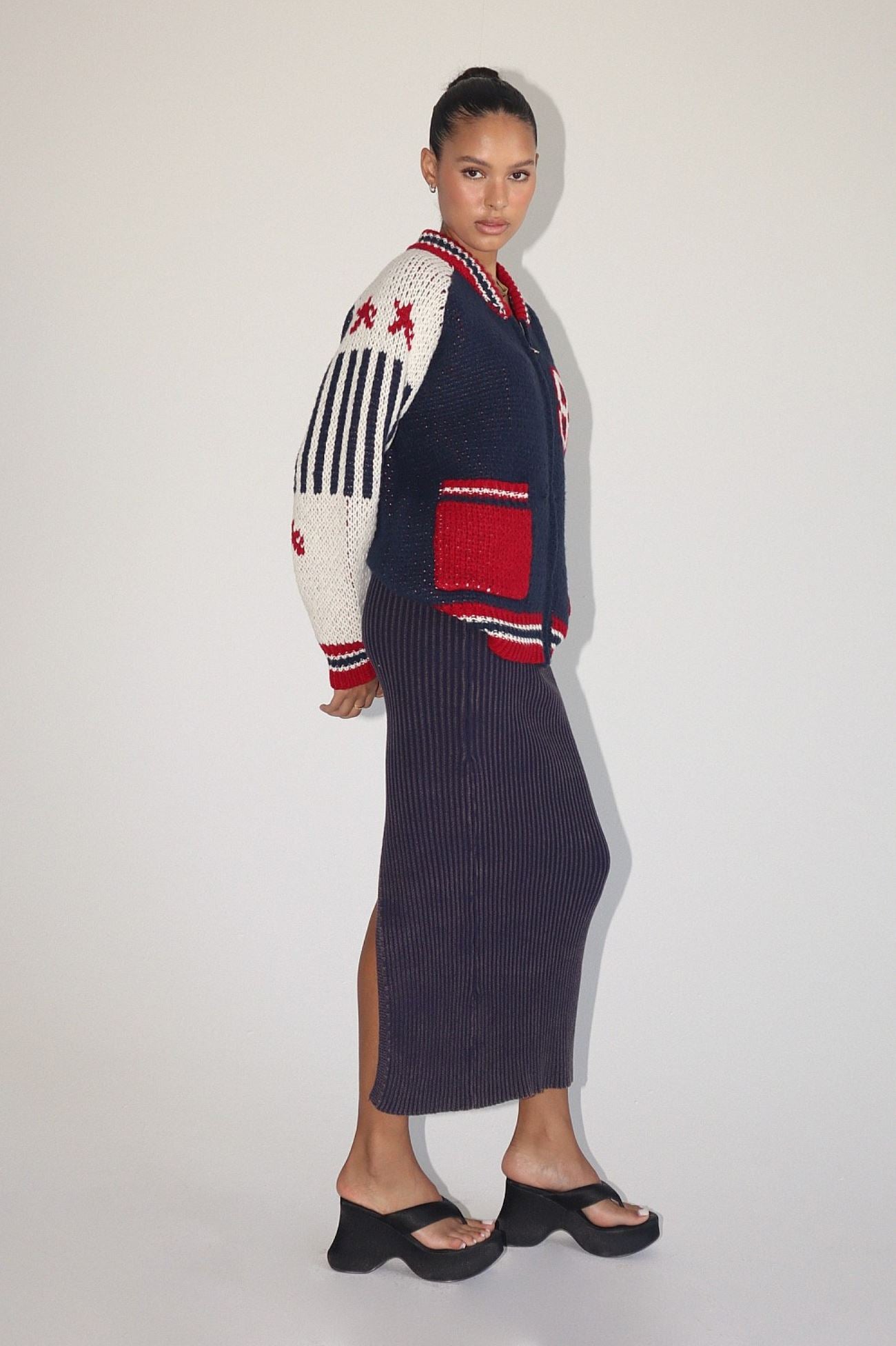 Navy Garment Ribbed Midi Skirt Clothing Bailey Rose