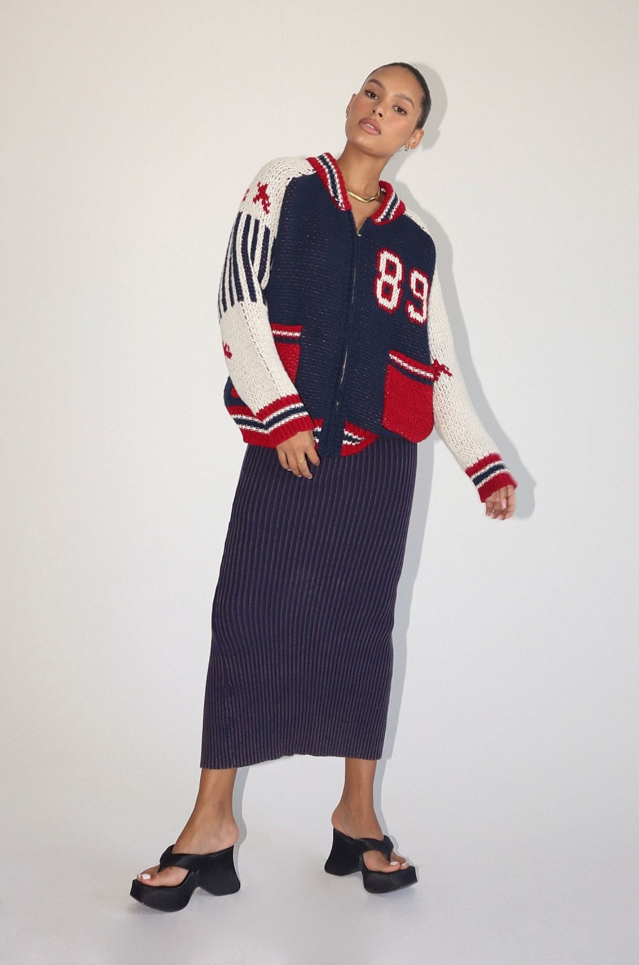 Navy Garment Ribbed Midi Skirt Clothing Bailey Rose