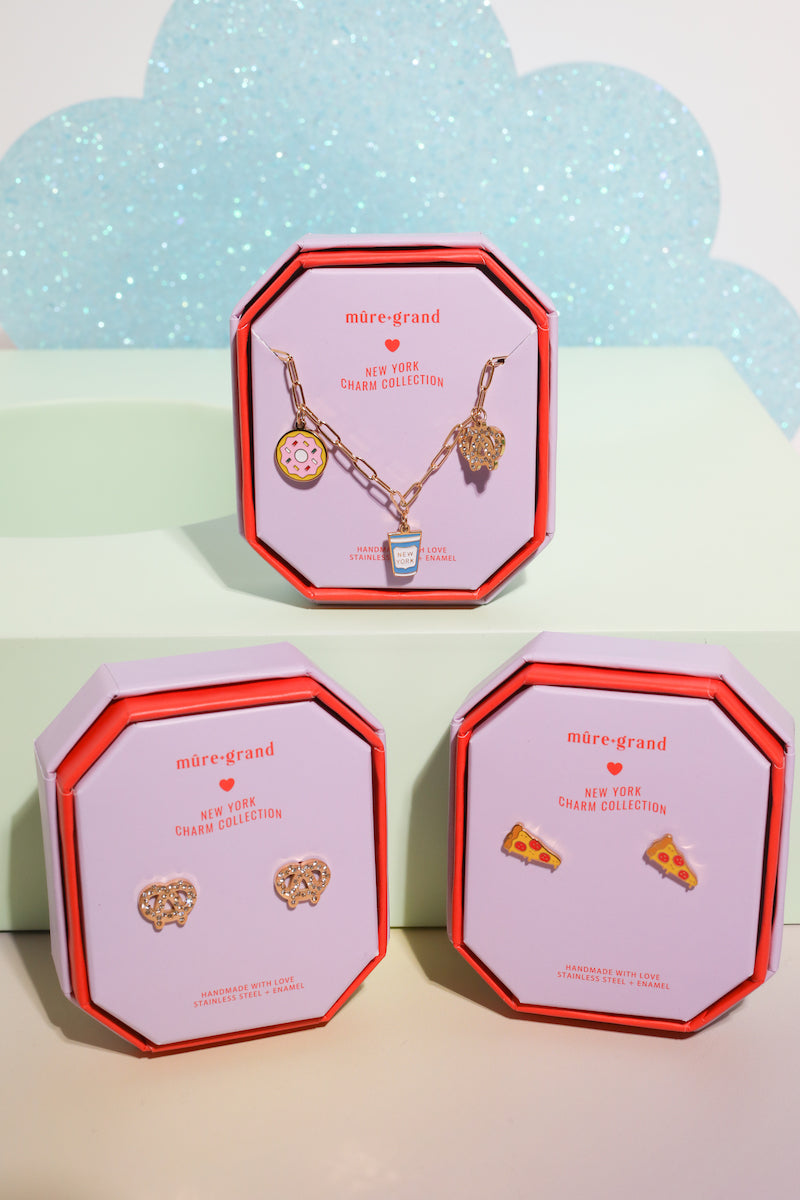New York Pretzel Enamel Charm Stud Earrings Earrings Mure + Grand