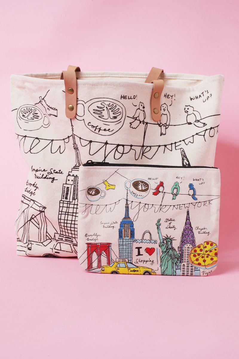 NY Illustration Canvas Pouch Inspirational Canvas Pouch Mulberry & Grand