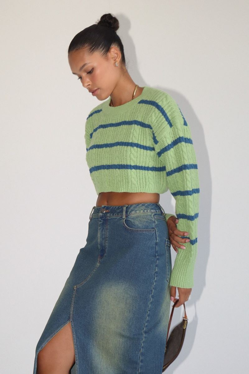 Olive Striped Sweater Clothing Bailey Rose